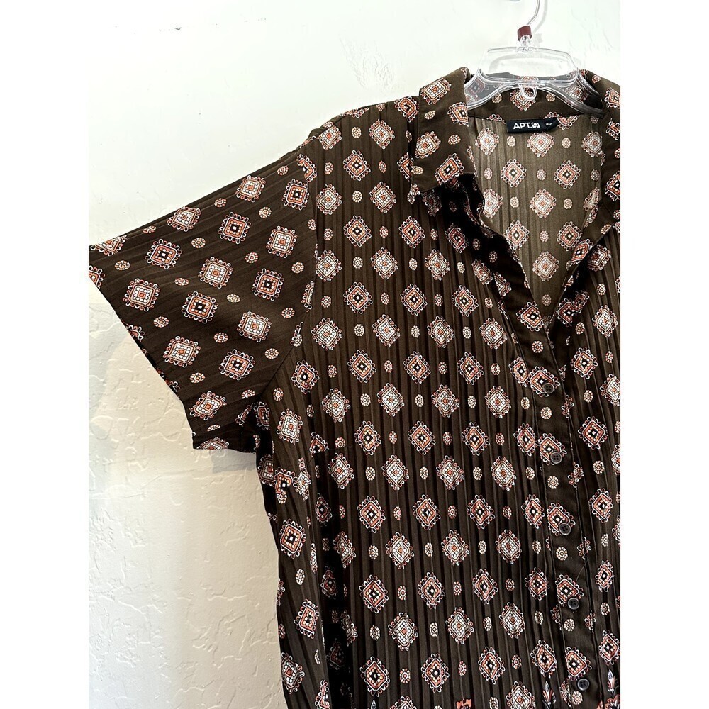 Apt 9 Woman's Vintage Y2K Top Size‎ 2X Brown Short Sleeve Ruffle Crinkle 2000s - Picture 14 of 15